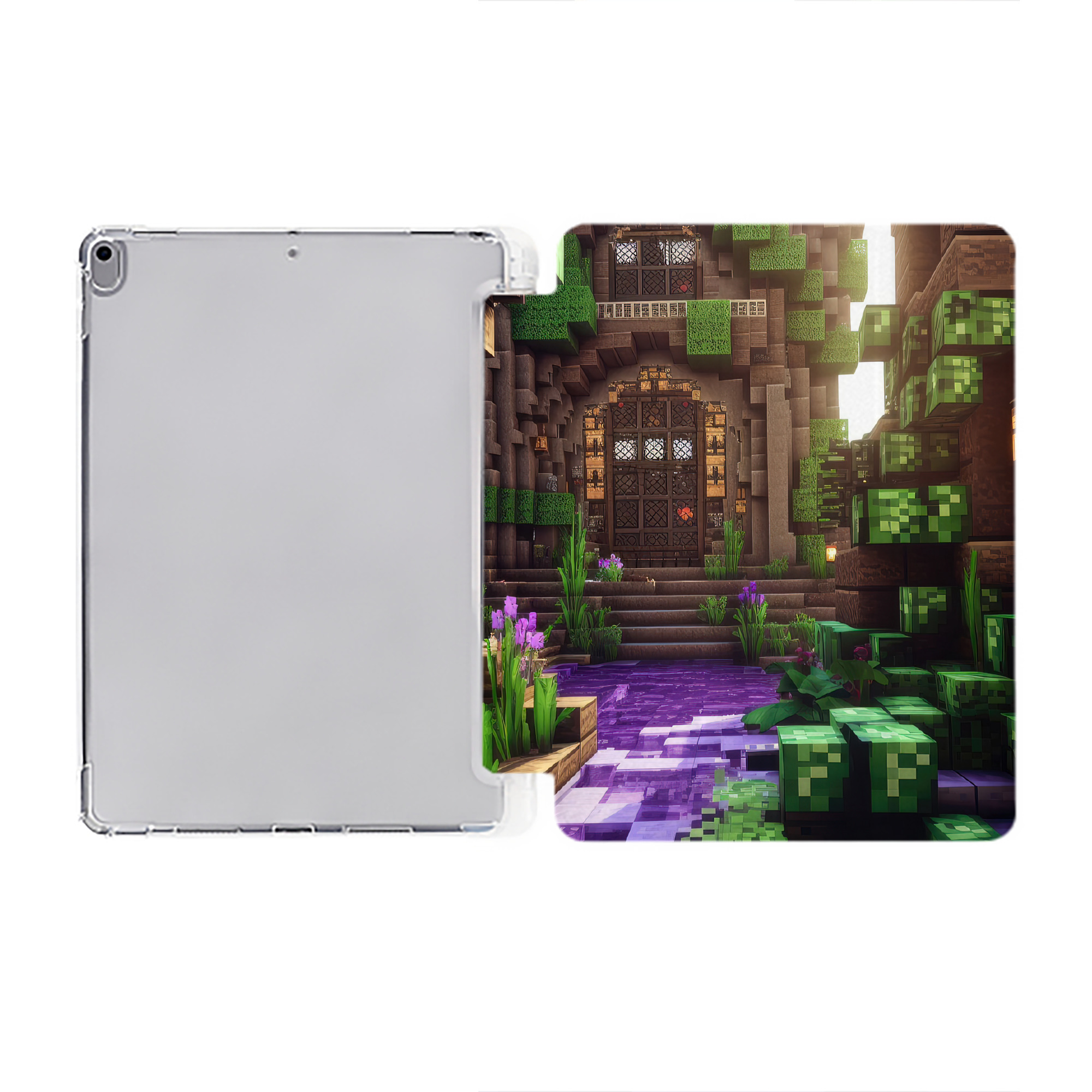 （画像用） マインクラフト ブロックの世界 Minecraft MC Block world IPad ケース ペン収納付き 三つ折りスタンド PUレザー×シリコン 対応機種9.5/10.5/10.9インチ